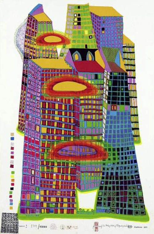 Hundertwasser - Good Morning City - Bleeding Town - series SS - 1969 color screenprint